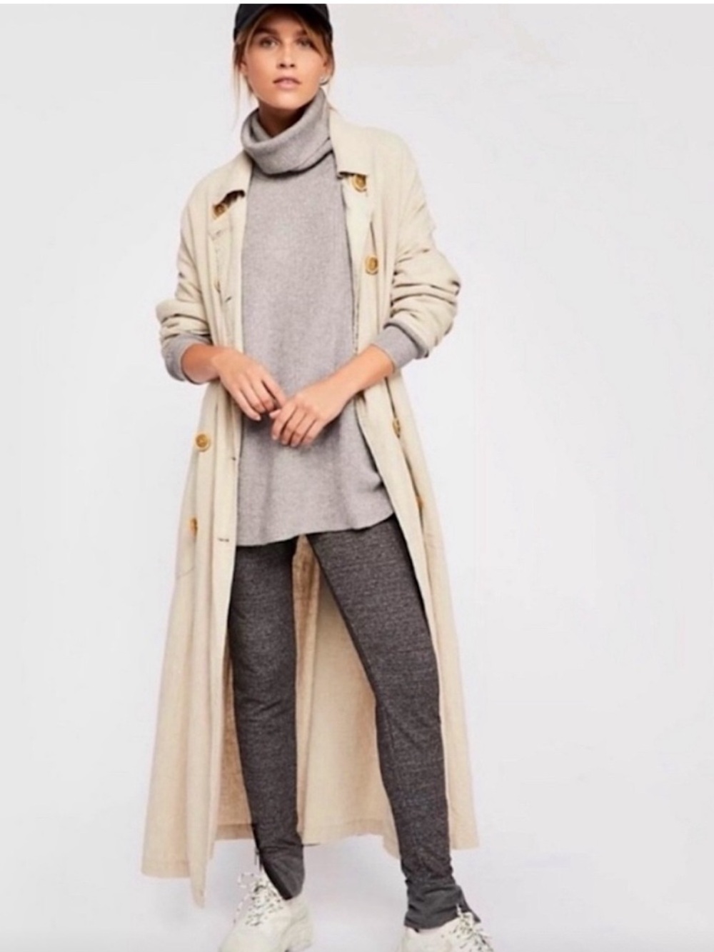 Free People Softly Structured Dark Gray Tunic Sweater New!